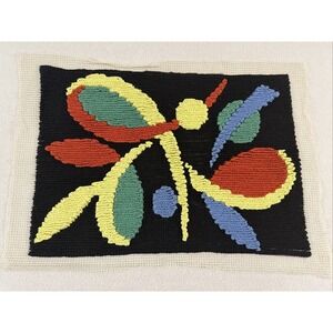 Vintage Latch Hook Rug Wall Hanging Abstract‎ MCM Textile Art Vibrant Colorful